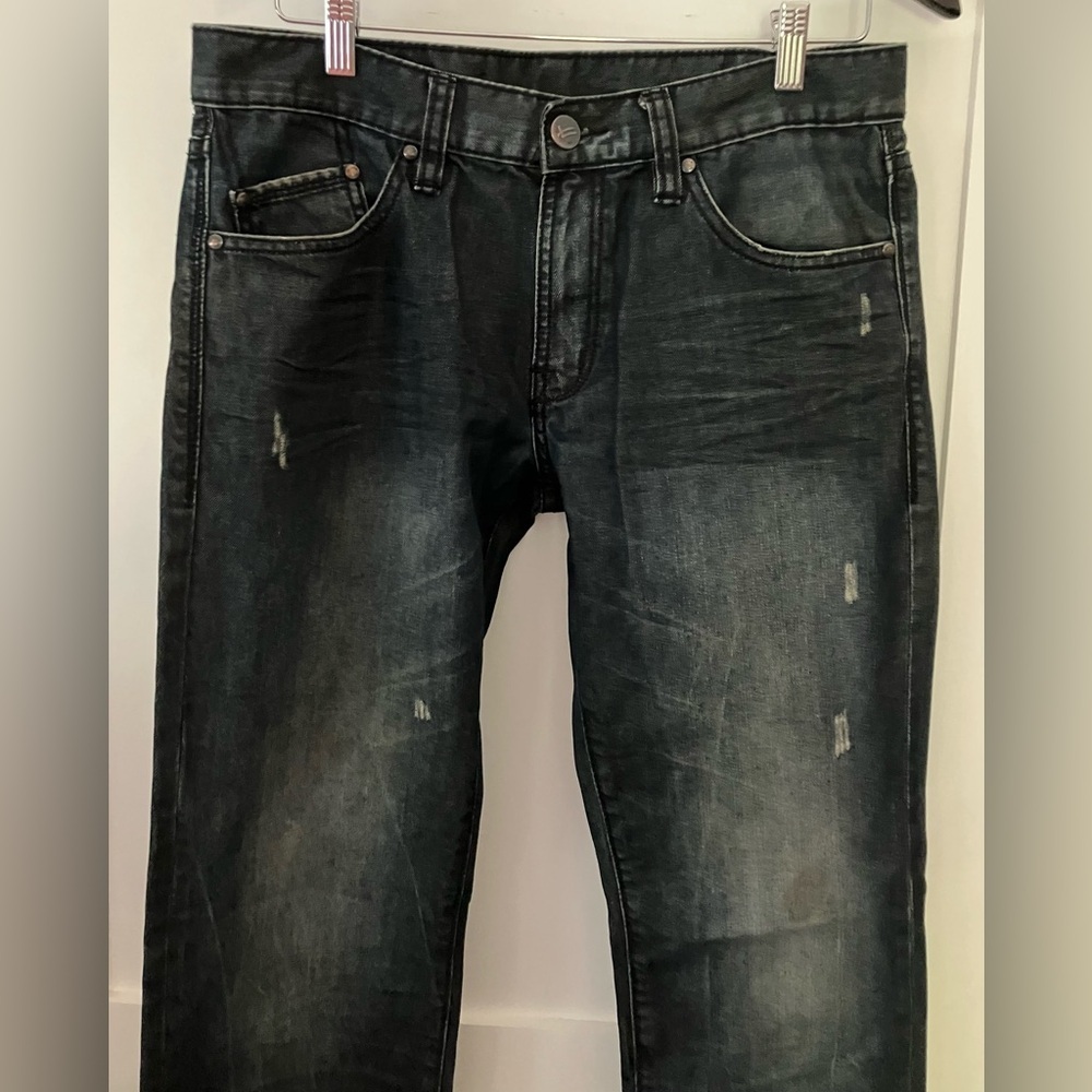 William Rast dark Blue Straight Leg Jeans with Distressed Finish - Picture 15 of 16